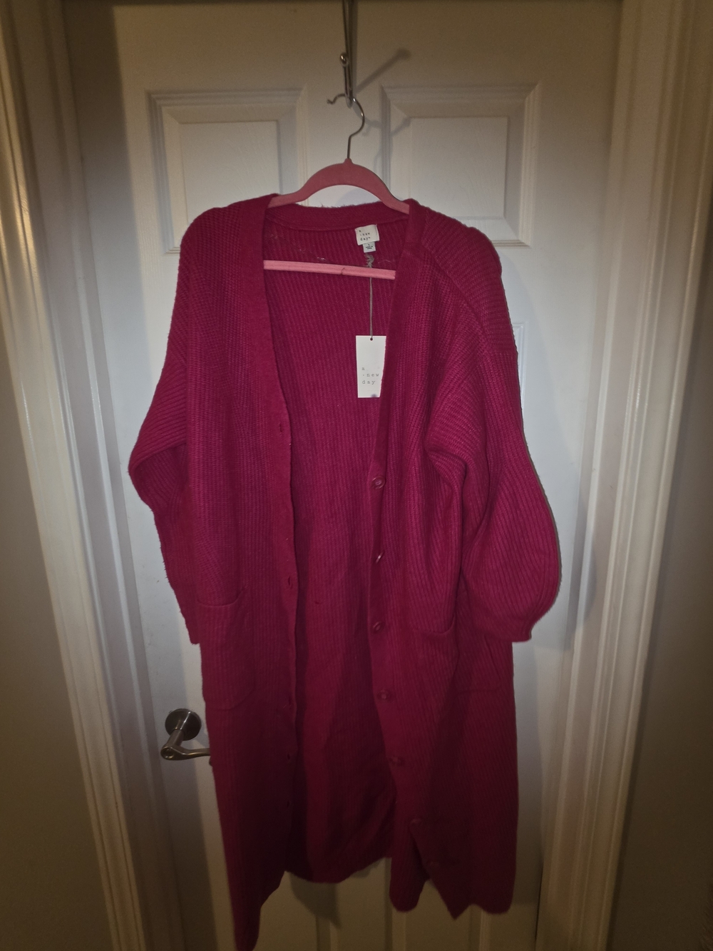 Long Fuchsia Button-Front Women's Cardigan Sweater Size L Large TARGET NWT